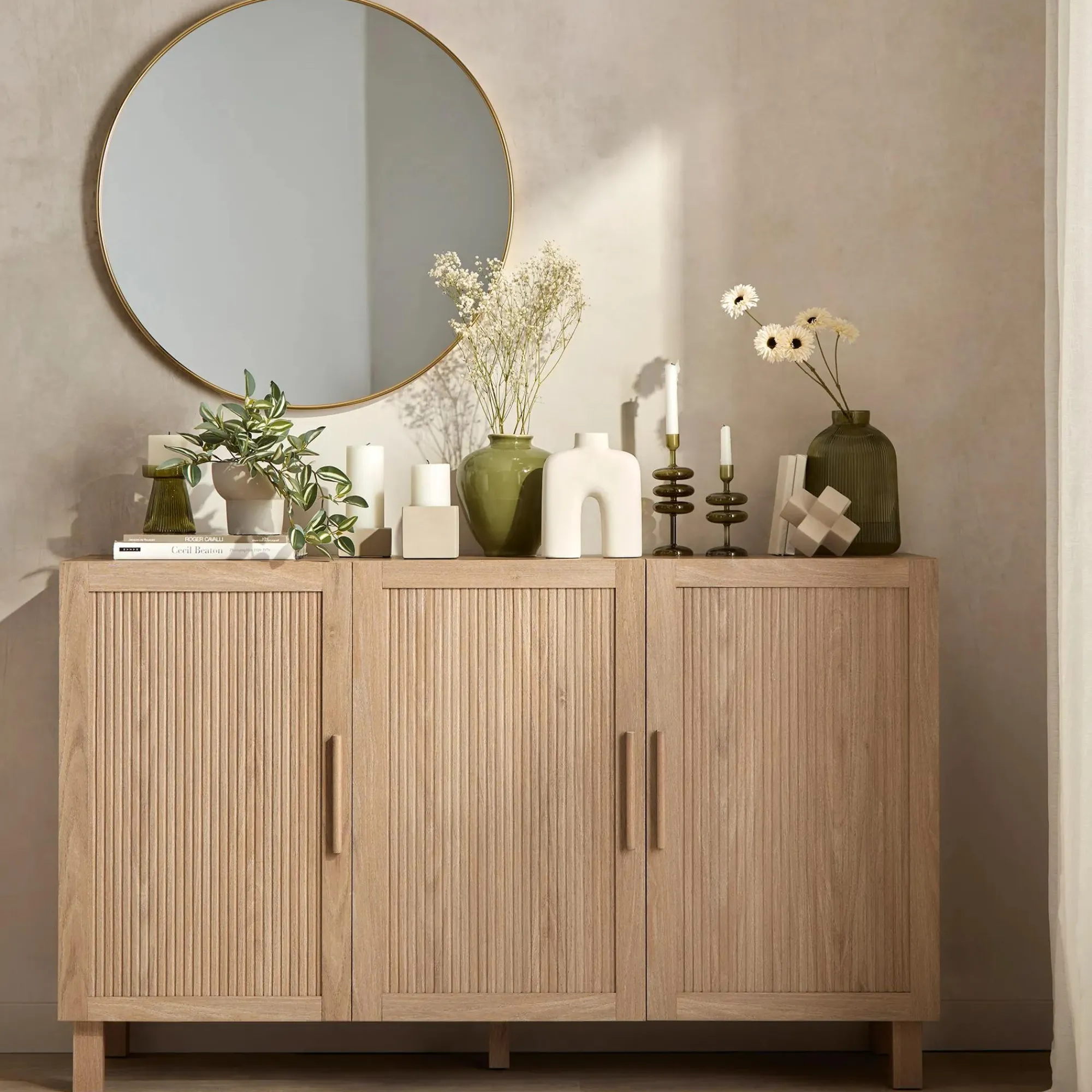 Best Bouclair 3 Door Wood Veneer Buffet