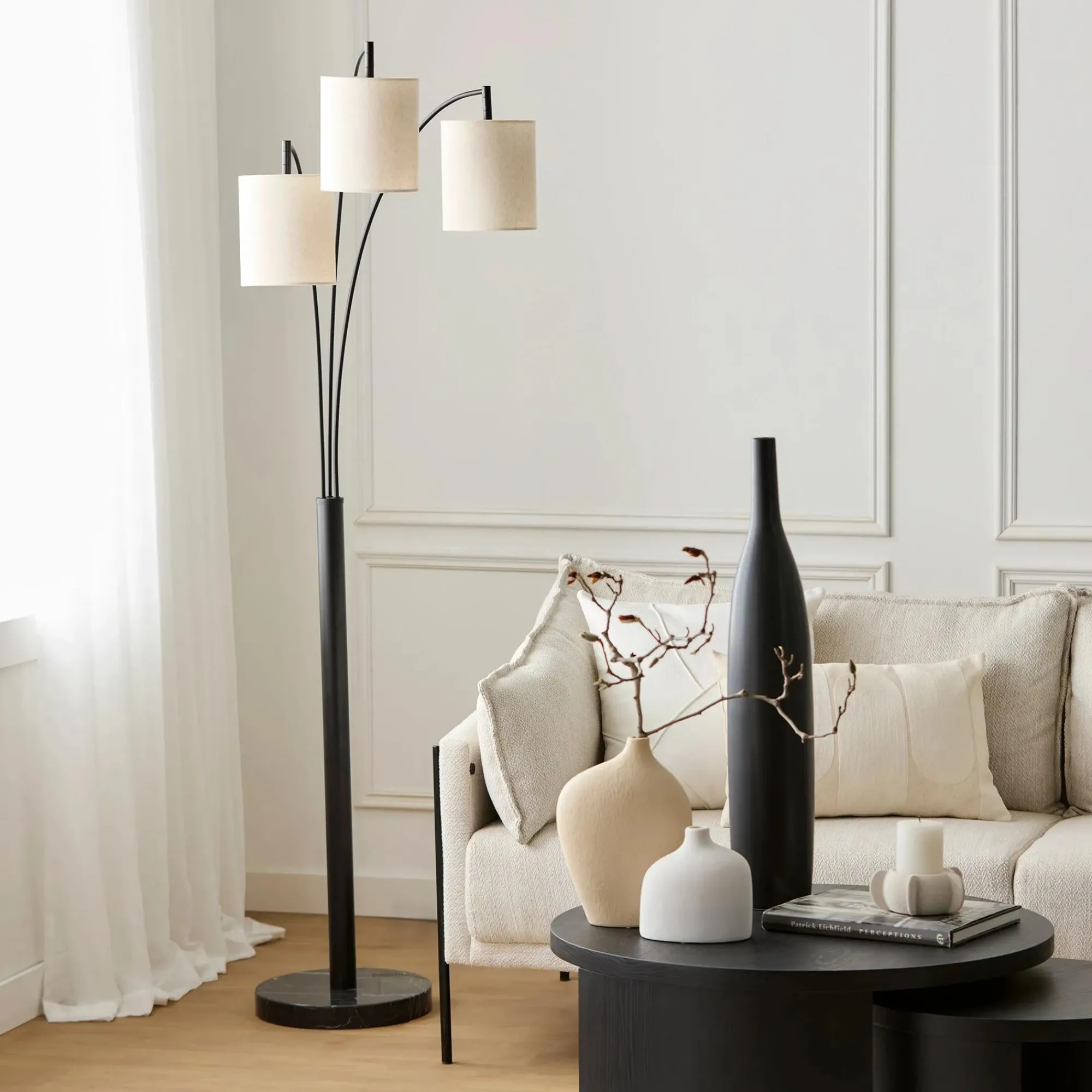 Outlet Bouclair 3 Linen Shade Floor Lamp