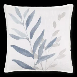 Discount Bouclair Auriel Blue & Beige Flora Decorative Pillow