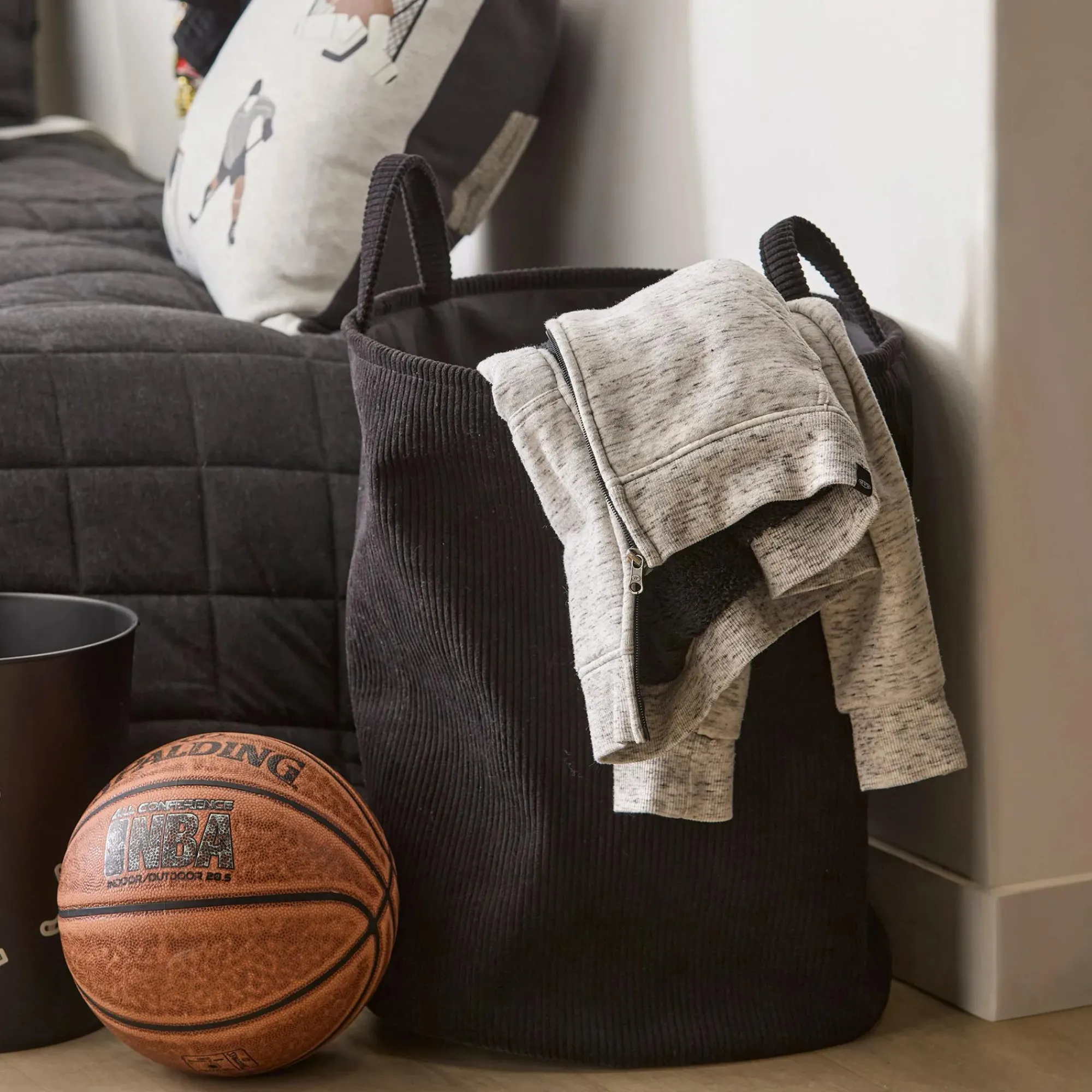 Online Bouclair Beige Corduroy Hamper