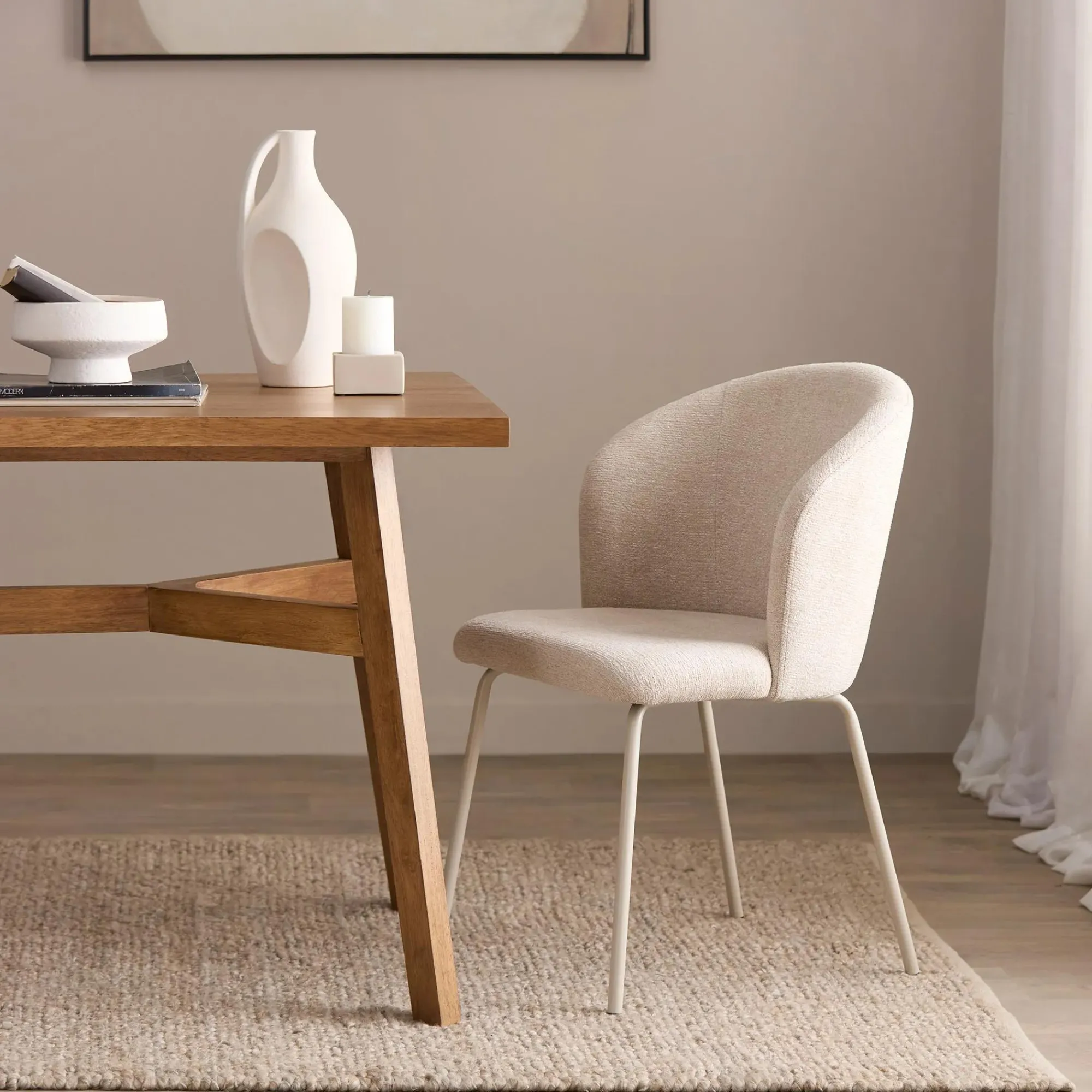 Best Bouclair Beige Fabric and Metal Dining Chair