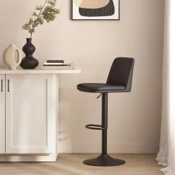 Bouclair Beige Faux Leather and Metal Bar Stool