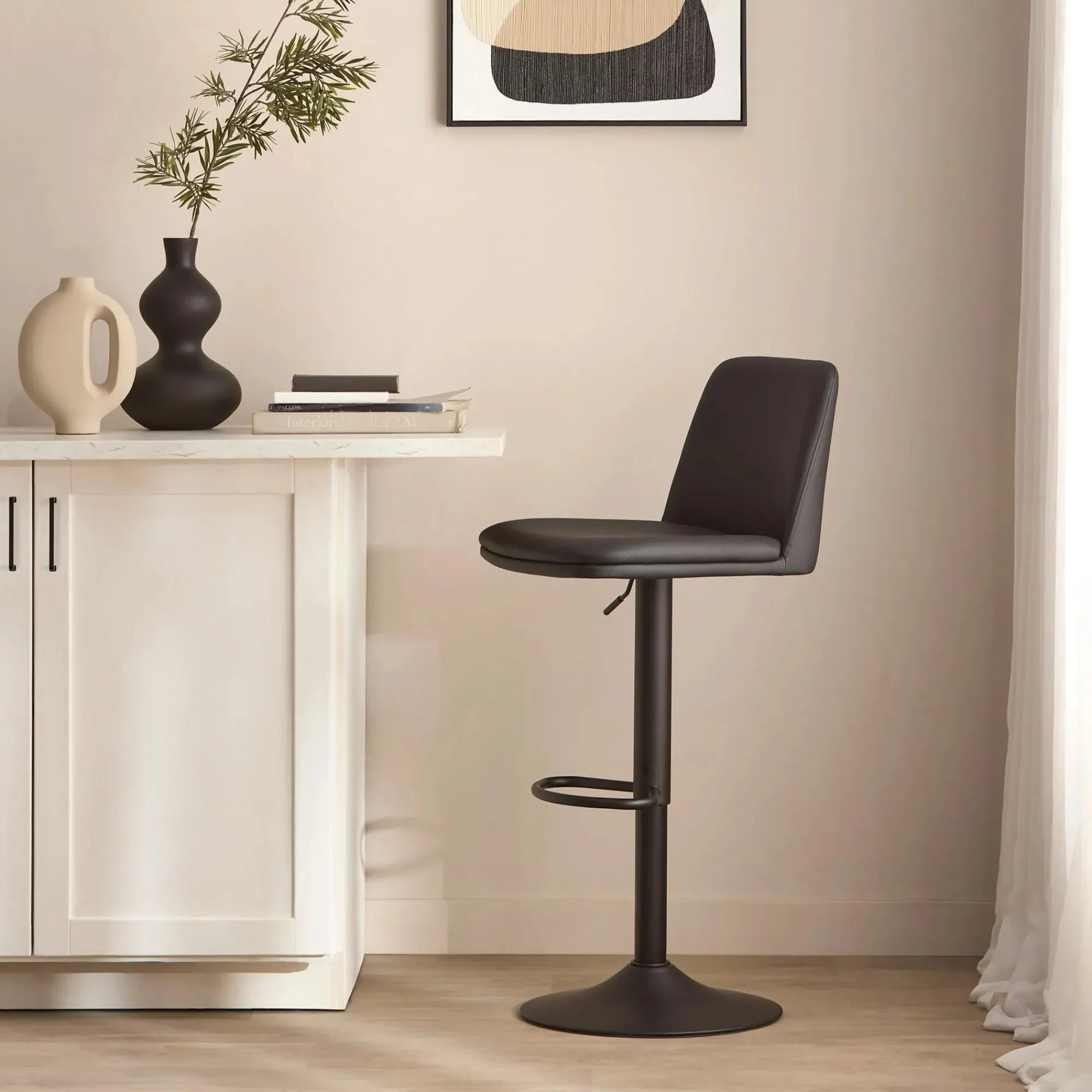 Bouclair Beige Faux Leather and Metal Bar Stool