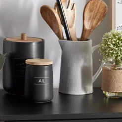 Clearance Bouclair Black Ceramic Garlic Container