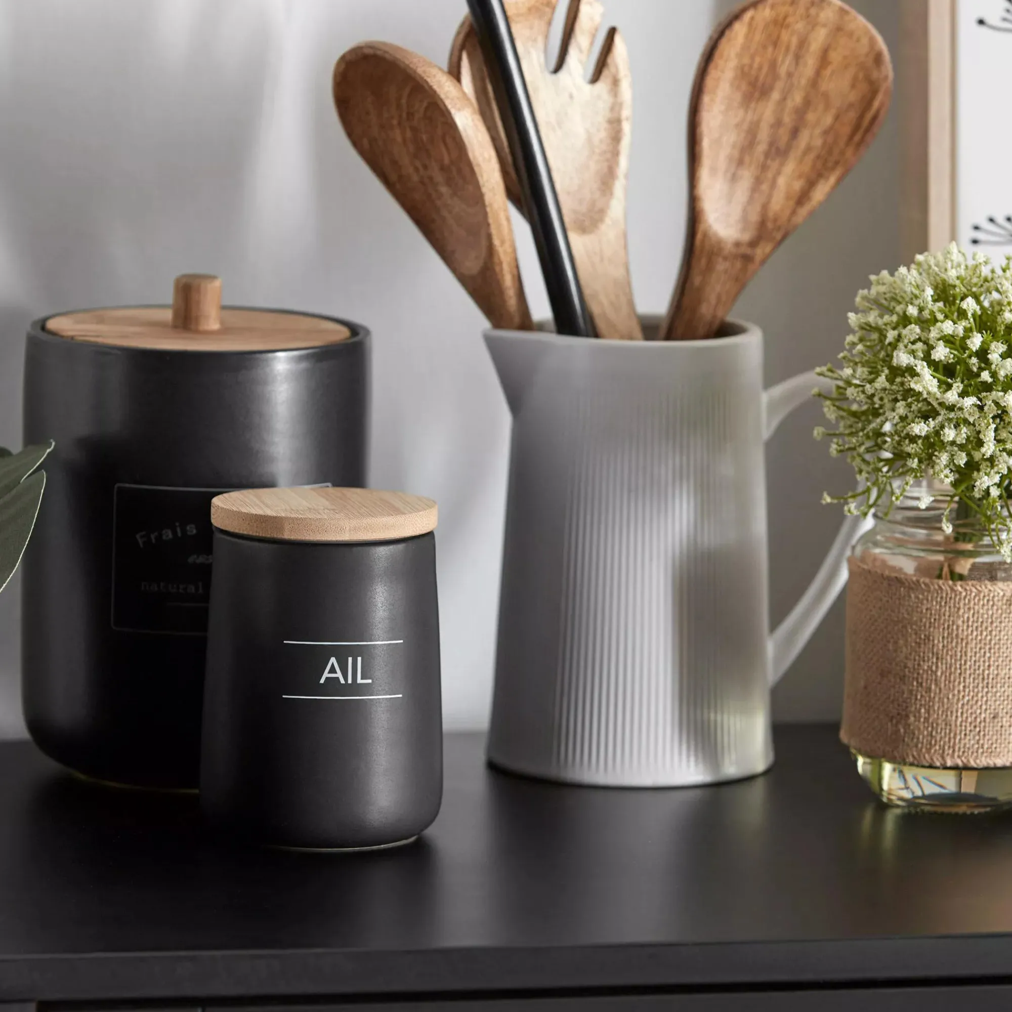 Clearance Bouclair Black Ceramic Garlic Container