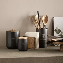 Clearance Bouclair Black Ceramic Garlic Container