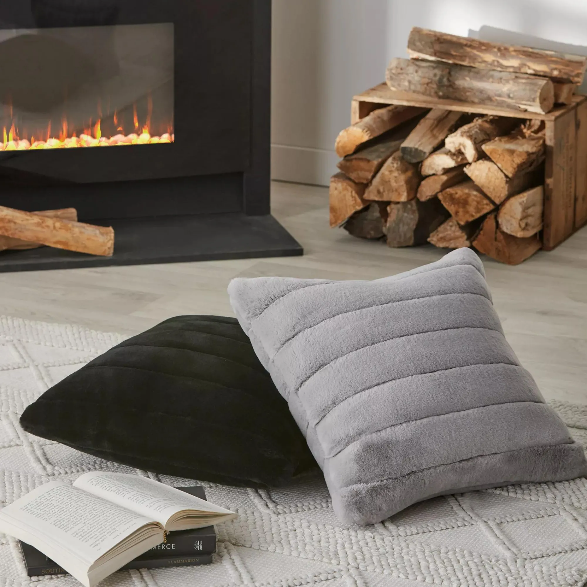 Best Bouclair Black Cougar Faux Fur Throw Pillow