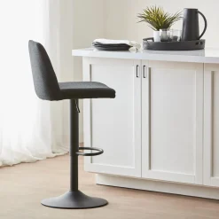 Outlet Bouclair Black Fabric and Metal Adjustable Bar Stool
