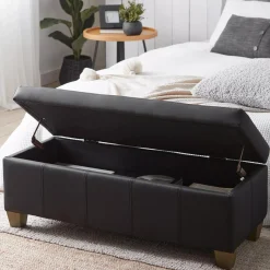 New Bouclair Black Faux Leather Storage Bench