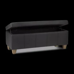 New Bouclair Black Faux Leather Storage Bench