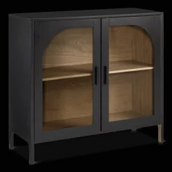 New Bouclair Black Wooden Buffet with Glass Doors