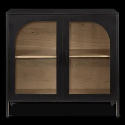 New Bouclair Black Wooden Buffet with Glass Doors