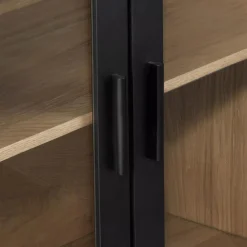 New Bouclair Black Wooden Buffet with Glass Doors