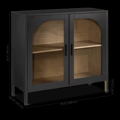 New Bouclair Black Wooden Buffet with Glass Doors