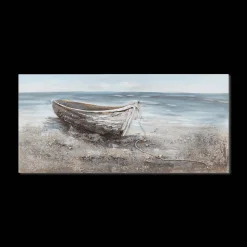 Best Bouclair Boat on Beach Mixed Media & Oil Painted Canvas