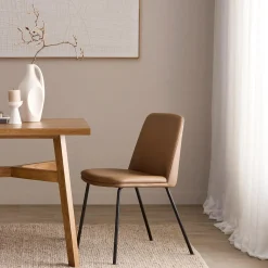 Bouclair Brown Faux Leather and Metal Dining Chair