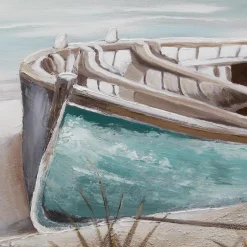 Best Bouclair Canoe On The Shore Oil Painted Canvas