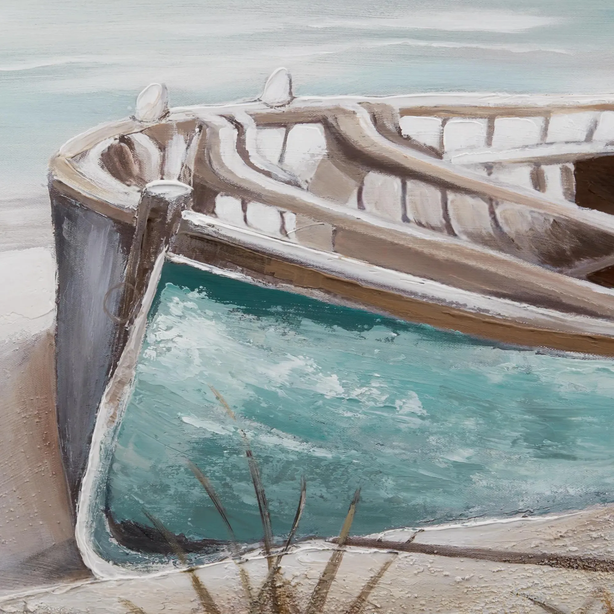 Best Bouclair Canoe On The Shore Oil Painted Canvas