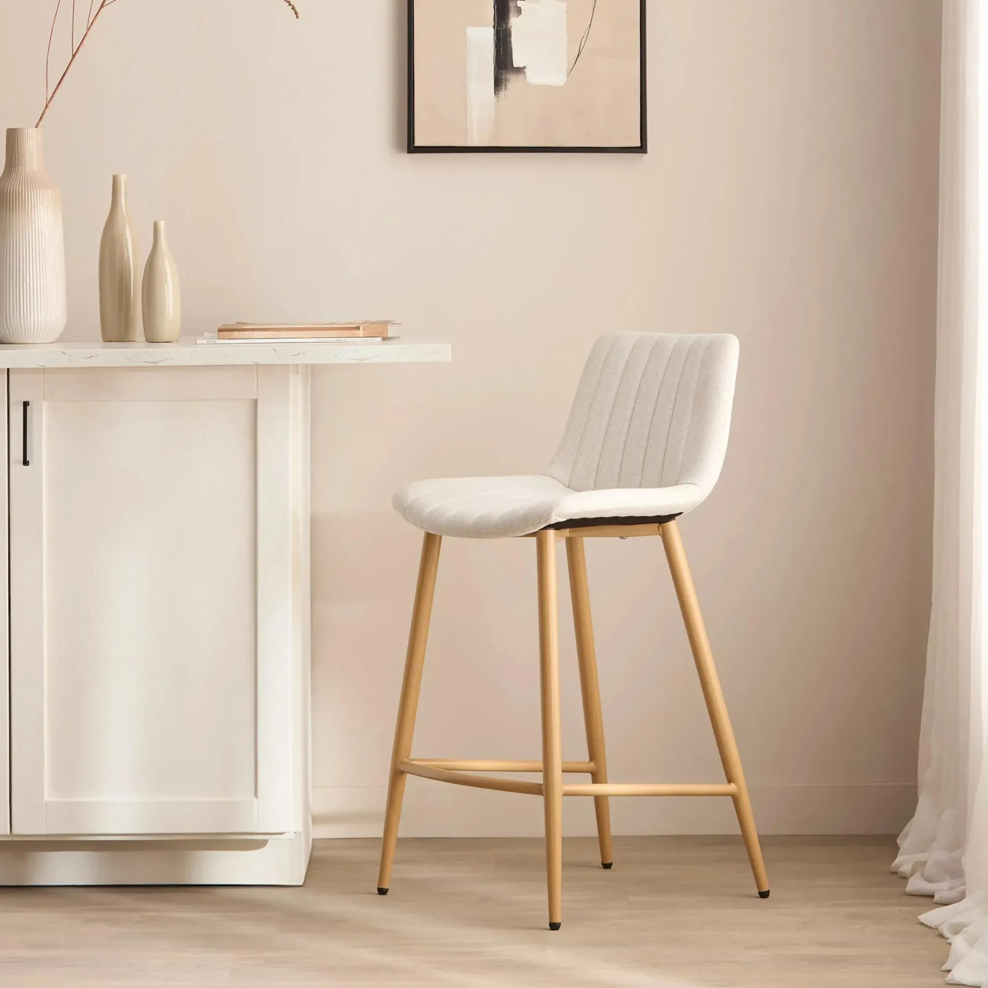 Hot Bouclair Chita Fabric and Metal Bar Stool