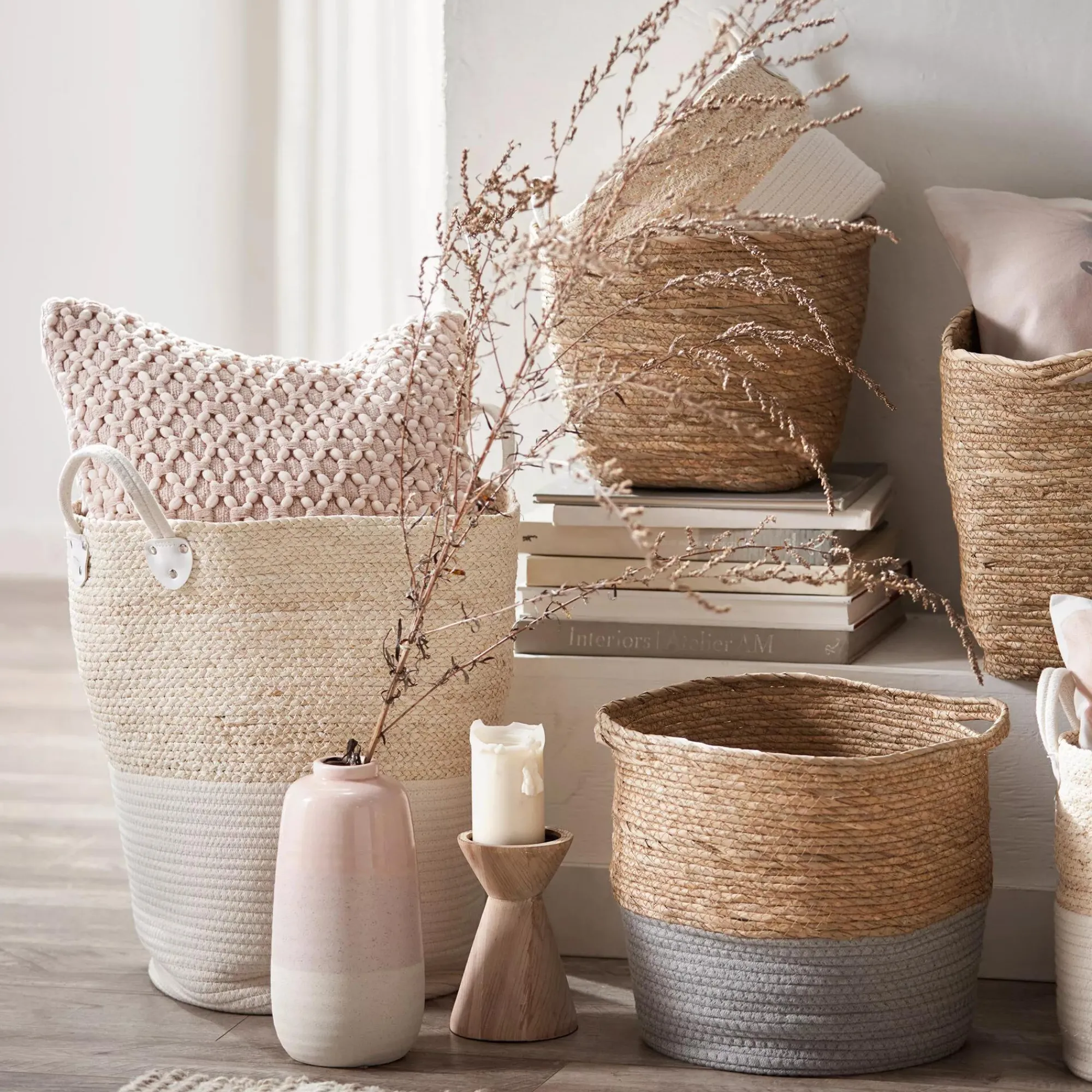 Outlet Bouclair Corn Fiber and Cotton Rope Hamper