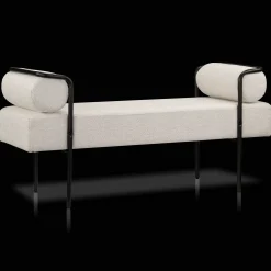 Discount Bouclair Fabric and Black Metal Bench