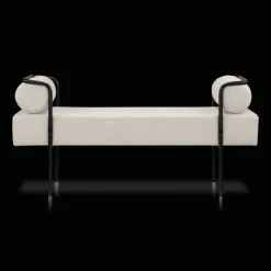 Discount Bouclair Fabric and Black Metal Bench