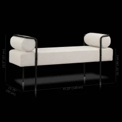 Discount Bouclair Fabric and Black Metal Bench