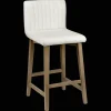 Hot Bouclair Fabric and Natural Wood Bar Stool