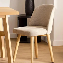Best Bouclair Fabric and Natural Wood Dining Chair