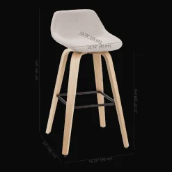 Outlet Bouclair Fabric and Natural Wood Stool