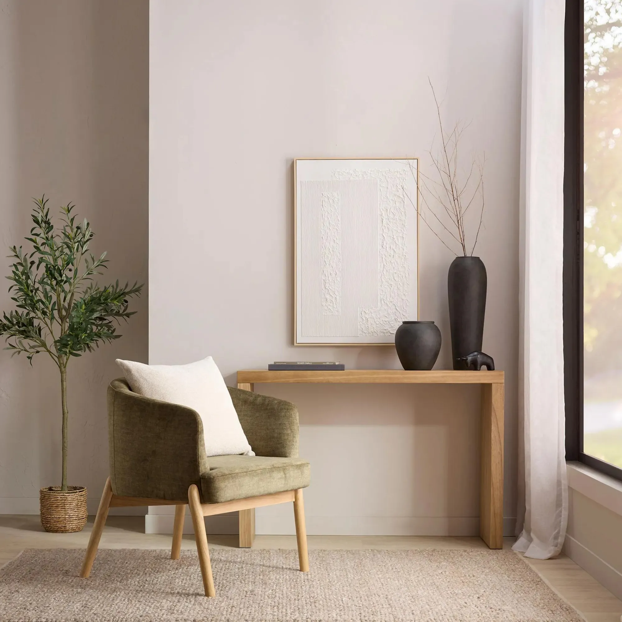 Hot Bouclair Fabric and Wood Accent Chair