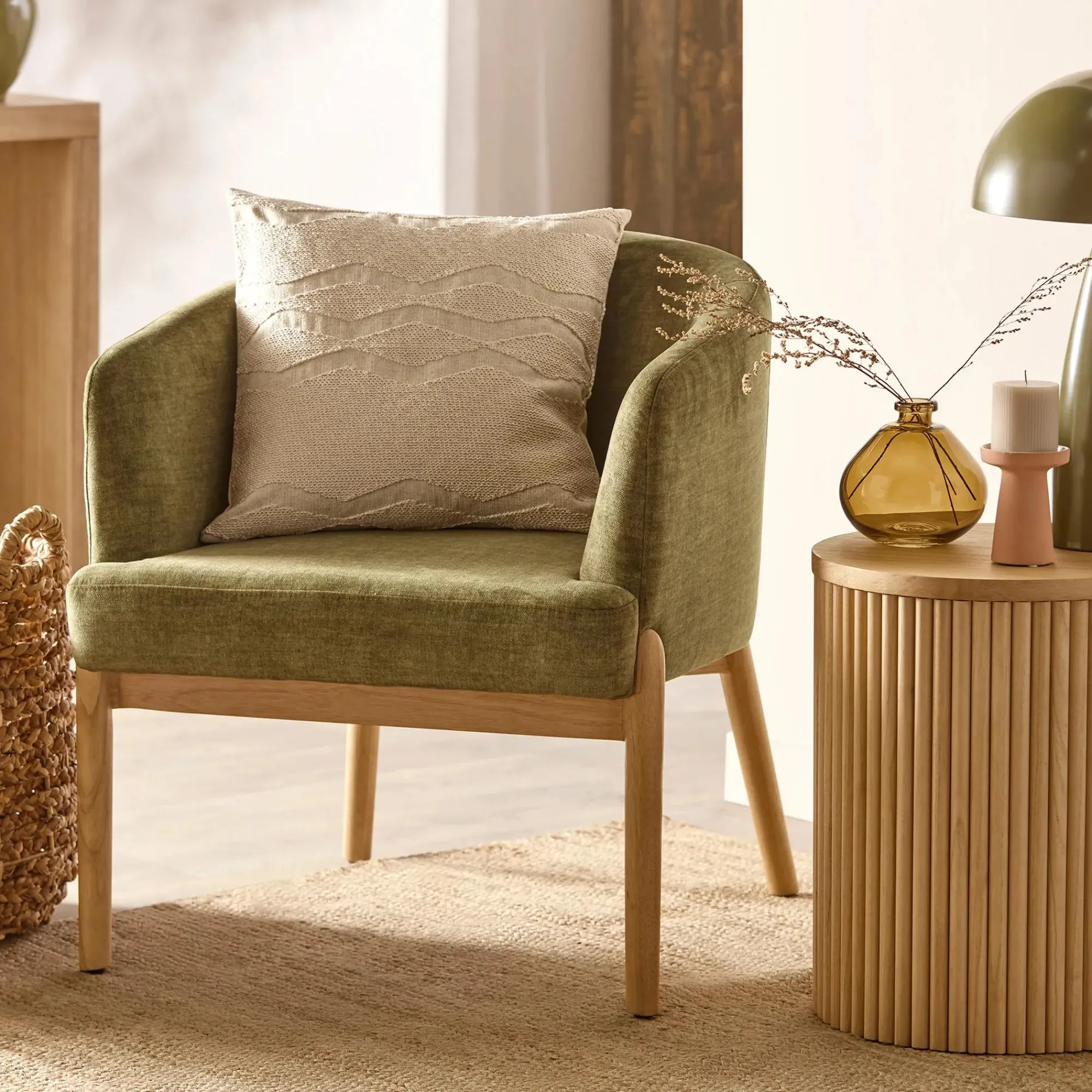 Hot Bouclair Fabric and Wood Accent Chair