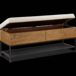 Discount Bouclair Fabric Wood and Metal Storage Bench with Shoe Rack