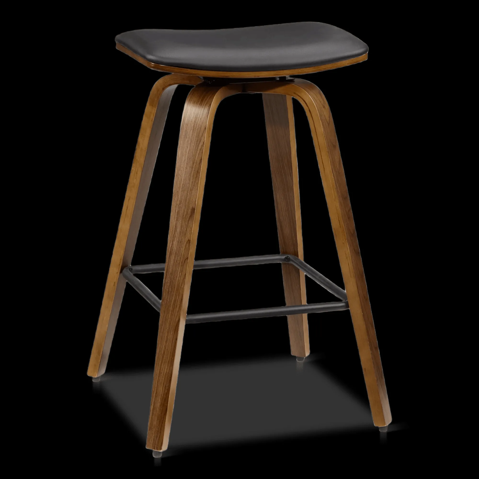 New Bouclair Faux Leather and Walnut Wood Backless Stool