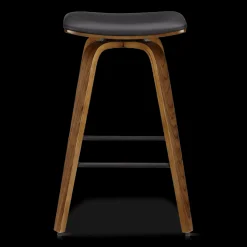 New Bouclair Faux Leather and Walnut Wood Backless Stool