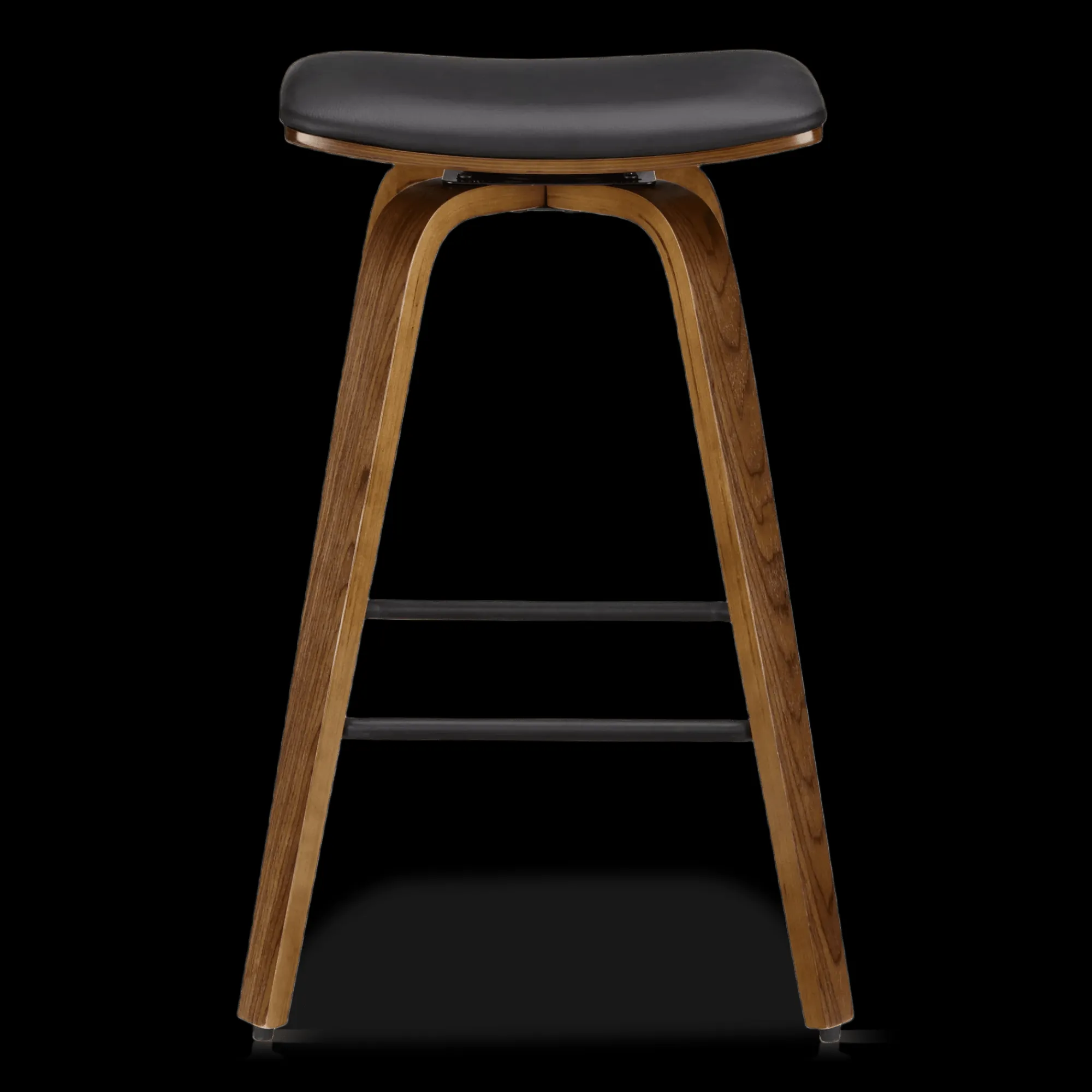 New Bouclair Faux Leather and Walnut Wood Backless Stool