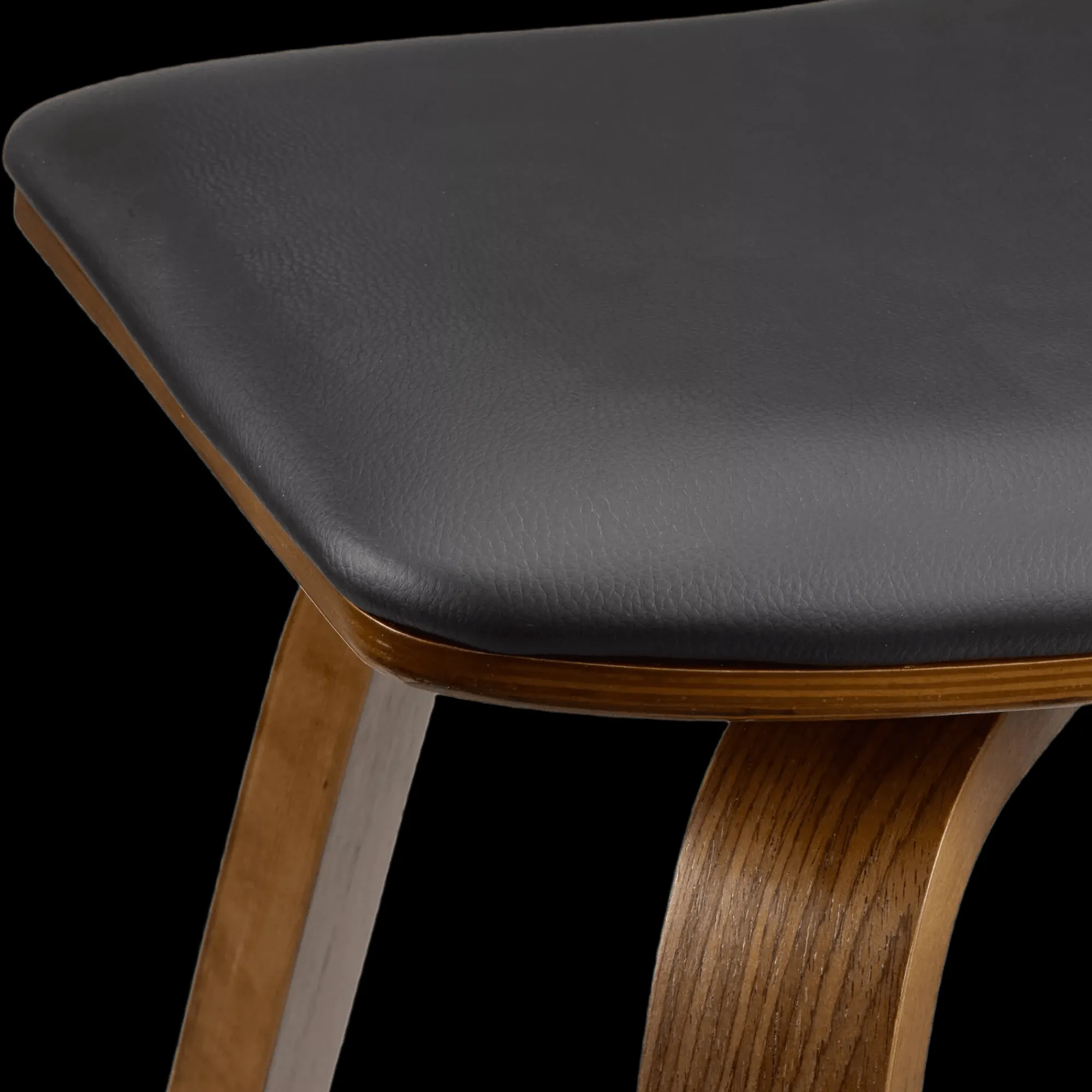 New Bouclair Faux Leather and Walnut Wood Backless Stool