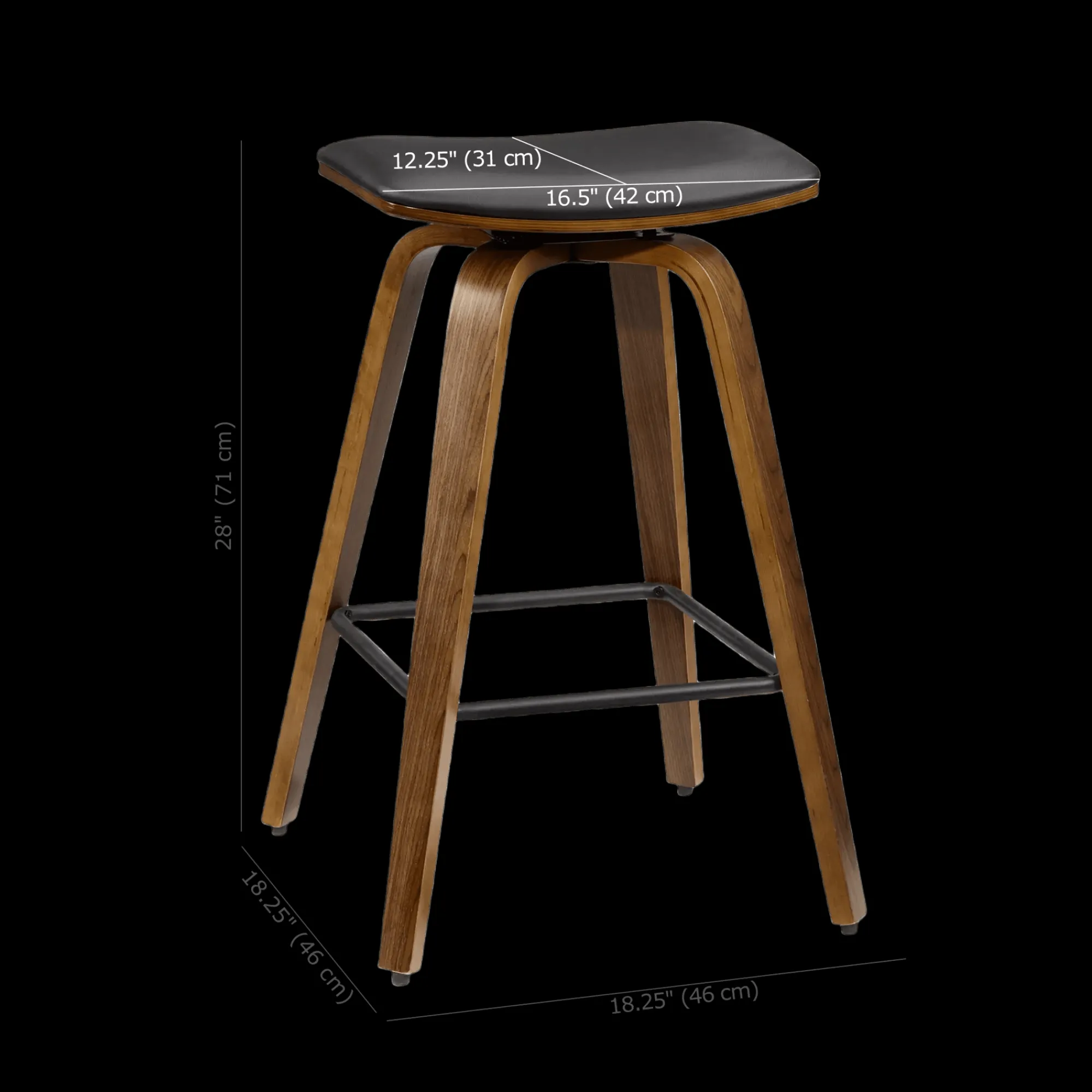 New Bouclair Faux Leather and Walnut Wood Backless Stool