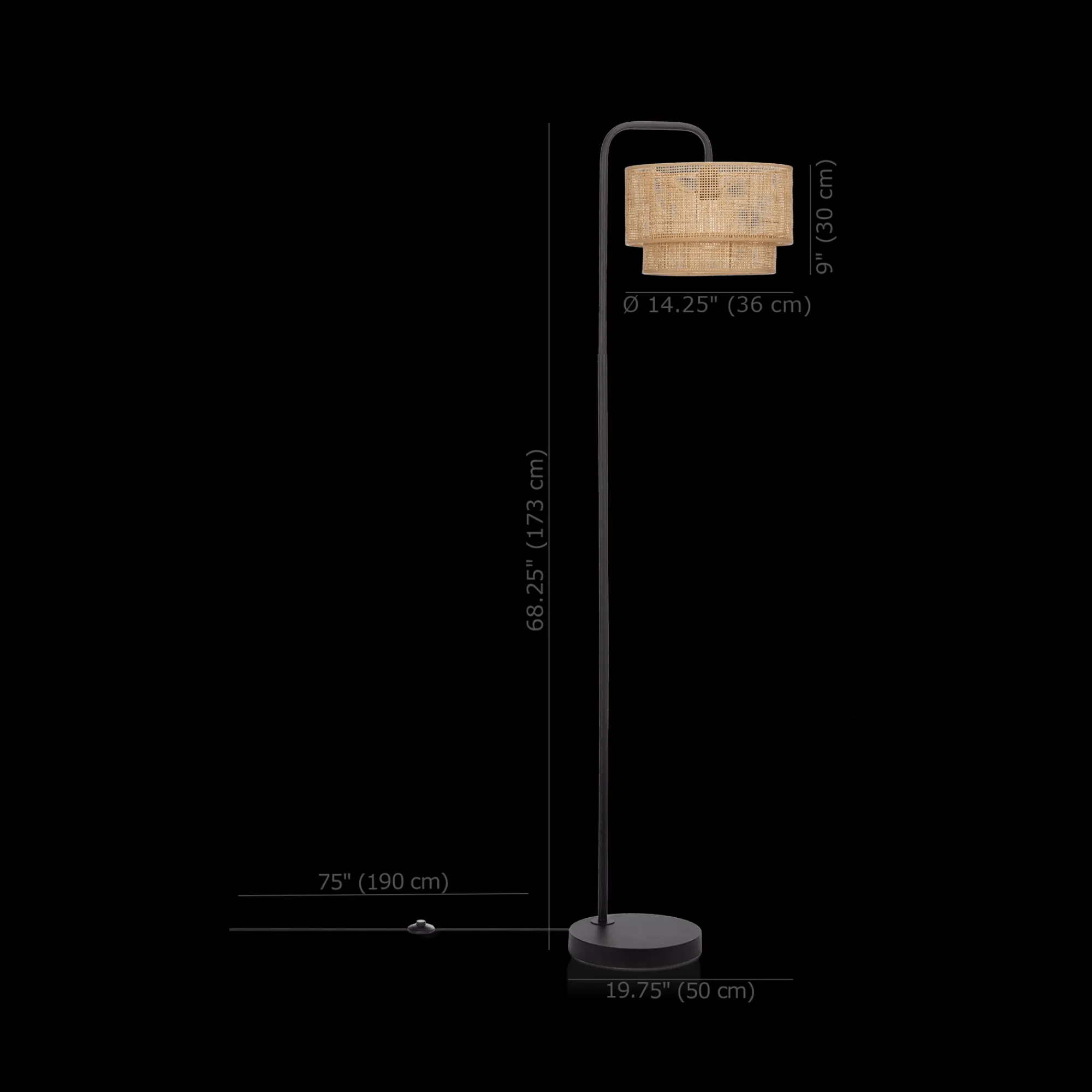 Clearance Bouclair Floor Lamp with Rattan Shade and Metal Base