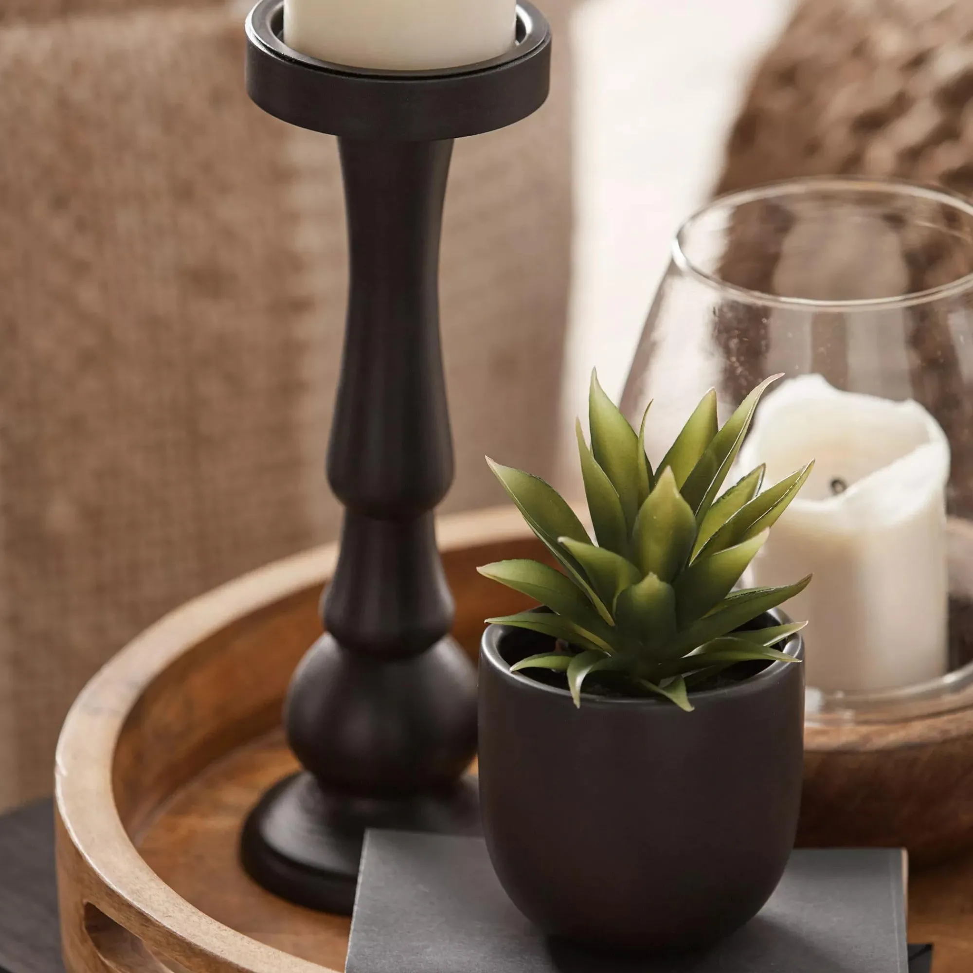 Outlet Bouclair Glass and Wood Candle Holder