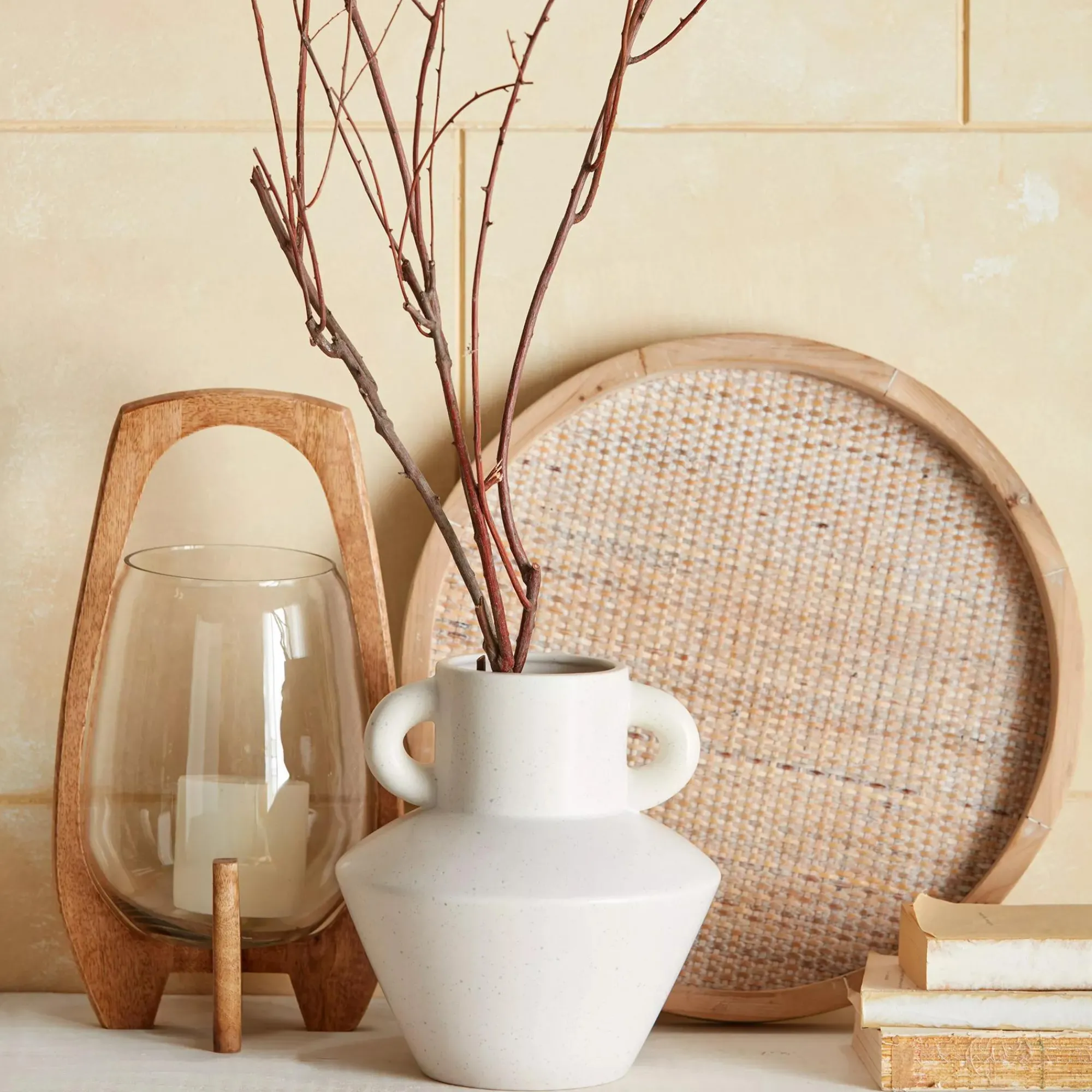 Online Bouclair Glass Candle Holder with Wooden Base