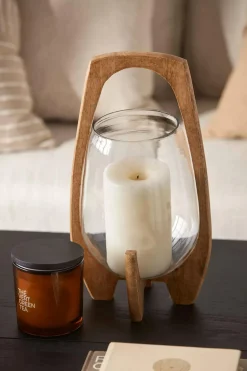 Online Bouclair Glass Candle Holder with Wooden Base