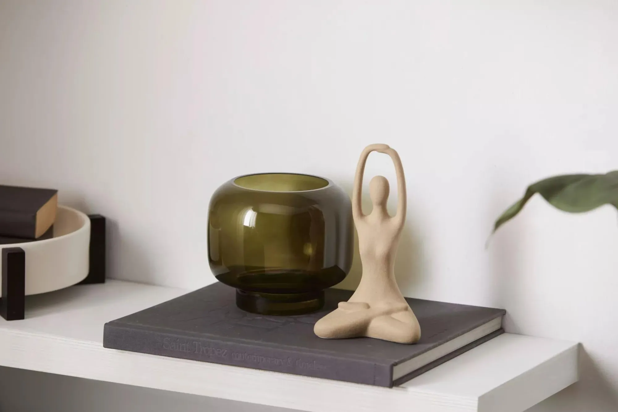 Bouclair Green Glass Pillar Candle Holder