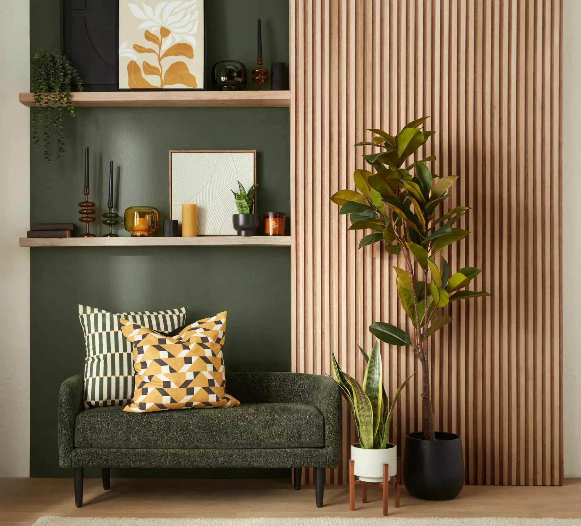 Bouclair Green Glass Pillar Candle Holder