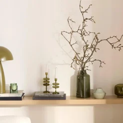 Bouclair Green Glass Pillar Candle Holder