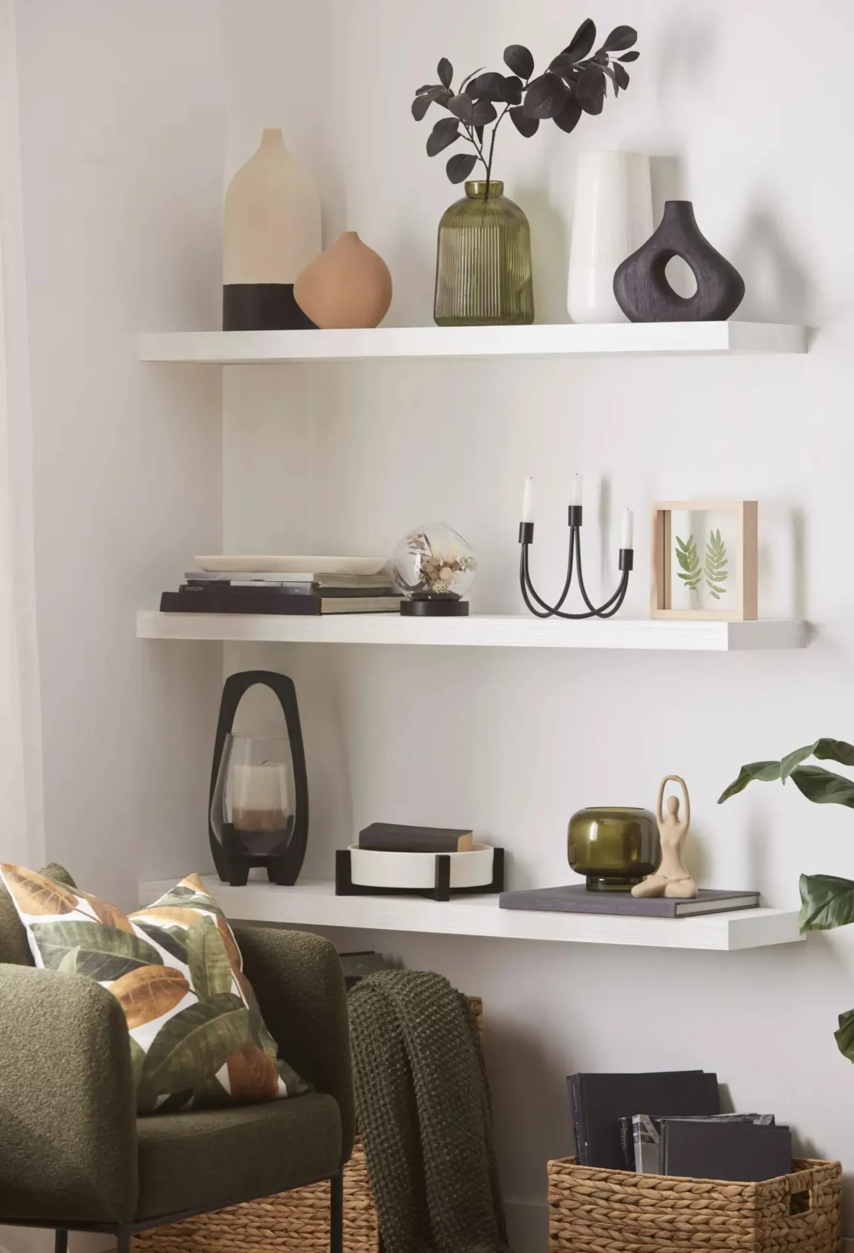 Bouclair Green Glass Pillar Candle Holder