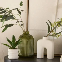 Outlet Bouclair Green Ribbed Glass Table Vase