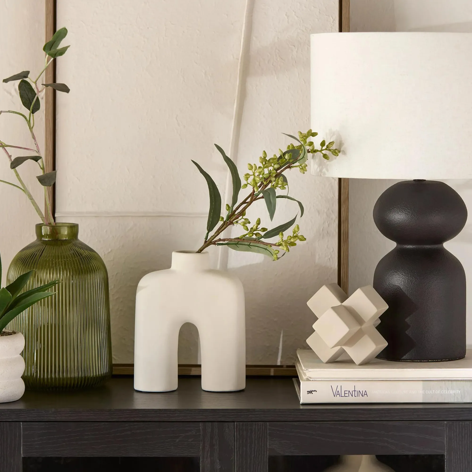 Outlet Bouclair Green Ribbed Glass Table Vase