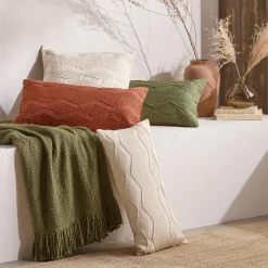Hot Bouclair Green Yara Lumbar Decorative Pillow