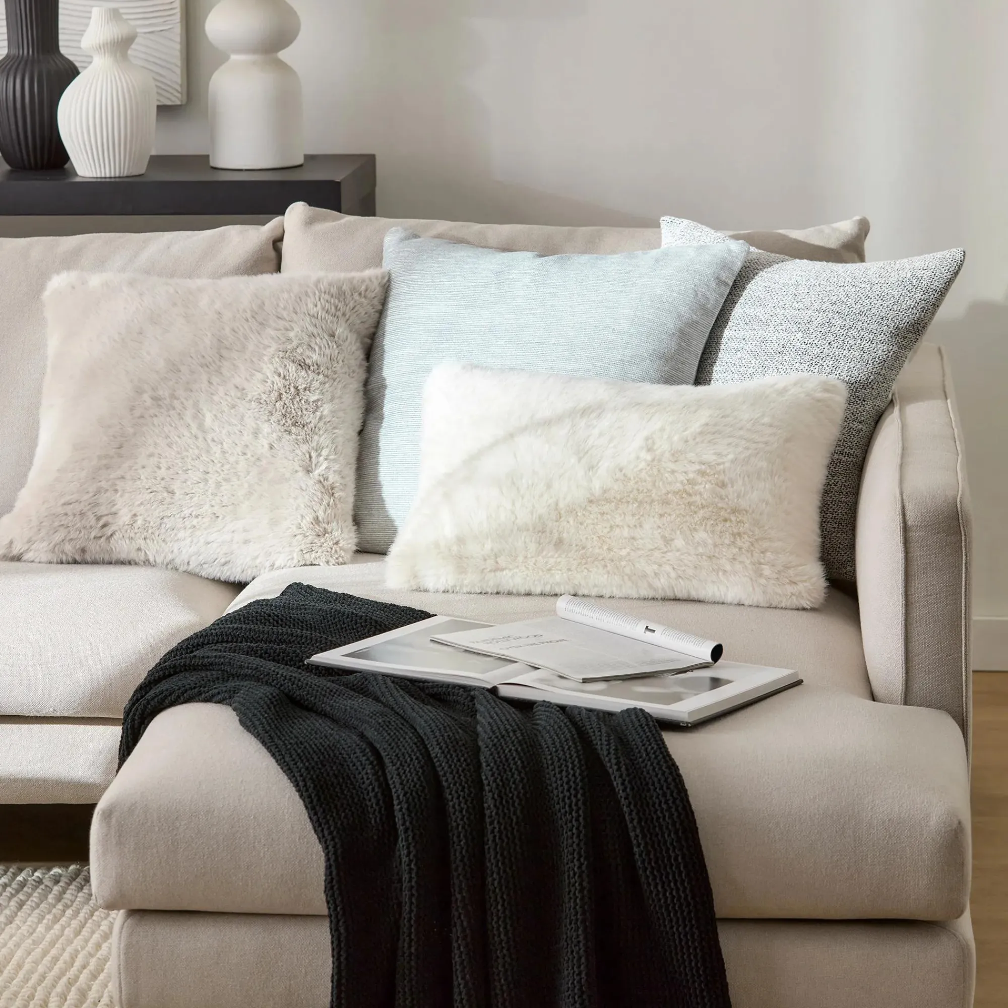 Hot Bouclair Grey Maddox Faux Fur Decorative Pillow